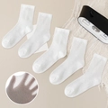Five pairs of white mesh socks for kids featuring breathable cotton blend fabric - All-mesh Student Socks - White / 6-8 Years (Feet length 16-18cm)