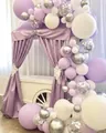 Kit guirlande de 105 ballons blanc maca, violet et argent chromé pour décoration - Type 5-Violet/Blanc/Argent Ballons Macaron