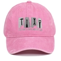 Close-up of PAPA tool embroidery on pink washed cotton baseball cap with repair slogan - Pink