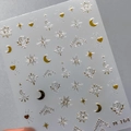 Frosted nail decals with gold and silver sun, moon, and stars patterns, model M-164 - Gold (M-164)