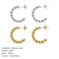 Detailed view of 4mm thick twisted rope hoop earrings in gold and silver stainless steel - 40MM Twisted Open Hoop (YE35955) / Stainless Steel Silver