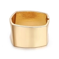 Minimalist double-layered gold wide open bangle featuring smooth metallic luster finish - Gold Minimalist Wide (SZYS-009HJ-J)