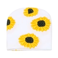 White knitted beanie with yellow sunflower jacquard pattern for women in autumn and winter - Sunflower (G)