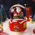 Aimant boule à neige de Noël créatif avec figurines du Père Noël et bonhomme de neige - 2044 Tenant une couronne / Moyen 80# LED Lumière+Musique