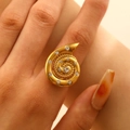 Bohemian gold spiral conch ring with white zircons for women in a vintage style - Rhinestone Snail Style (M-183)