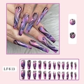 Unghie finte lunghe ballerina sfumate viola con pizzo nero e glitter a stella - LF613 Vite Viola (Con Colla a Gelatina)
