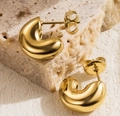 Polished chunky golden C-shaped hoop earrings made of minimalist stainless steel - Gold High Polish Chunky C-Shaped