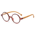Retro round glasses with red-brown frames and light wood-textured temples in a classic style - Matte Tea Frame Wood Leg C5