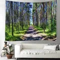 Forest path tapestry with sunlight and green trees for wall decoration and room transformation - Sunny Forest Path / 150x130cm