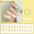 Set de 24 uñas postizas cuadradas cortas color amarillo crema macaron modelo C079 - Amarillo Crema Corto Cuadrado Tipo de Pegamento (C079) / 24 Piezas/Caja