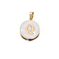 Golden round pendant with white shell inlay and letter Q charm accessory - Letter Q / 22mm (1 Piece/Pack) / Gold