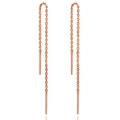 Detailed close-up of rose gold S925 silver long tassel earrings with polished cylinder rods - Rose Gold