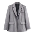 Damen-Anzugset in Grau mit Fischgrätenmuster, Schulterpolster-Blazer und passendem Rock - XS / Outerwear