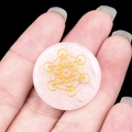 Rose Quartz stone disc with golden Metatron's Cube sacred geometry engraving - White Crystal