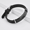 Customizable black silicone bracelet with adjustable silver stainless steel buckle - Black