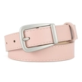 Classic pink PU leather belt with silver pin buckle and white stitching detail - Pink
