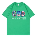 Green cotton T-shirt with American flag GOD ONE NATION print in a loose casual style - Green