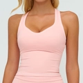 Débardeur de yoga rose pâle pour femme avec fines bretelles et ourlet à double surpiqûre - S / Hauts / Rose Pêche