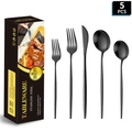 5-piece matte black stainless steel cutlery set with modern forks, knives, and spoons - 5-Piece Set (with Gift Box) / Black