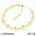 Bracciale a fiori dorati con pietre blu, ciondolo a piuma e chiusura a scorrimento regolabile - Blu scuro (KB210354-GC)