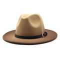 Classic two-tone gradient fedora hat in khaki and brown felt with black leather belt - M (55-58cm) / Camel and Brown Patchwork