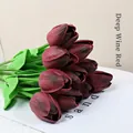 Realistic deep burgundy mini PU tulips bouquet for home decoration and floral arrangements - Dark Wine Red