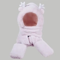 Ensemble 3-en-1 bonnet écharpe et gants en peluche rose avec oreilles et bois mignons - Enfant / Ensemble 3 pièces amélioré / Rose