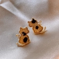 Chic cat shaped stud earrings with leopard fur texture and zircon bowknot details - 28# Silver Needle-Gold-Coffee (Cute Cat Shape Leopard Flocking)