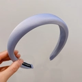 Thick light blue satin headband with padded sponge design for voluminous hair look - Light Blue