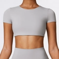 Slim fit light grey yoga crop top and high waist leggings set for women's fitness - L / Frost Grey
