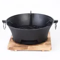 Stufa a carbone portatile in ghisa con base in legno per barbecue in casa e campeggio - Stufa a carbone 28CM con tavola di legno