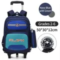 Navy blue school backpack with detachable trolley wheels for primary school kids - Navy with Green (with 2-Wheel Trolley)