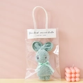 Light green coral fleece towel shaped like a rabbit in a clear gift bag with handle - Grey Blue + OPP Handbag