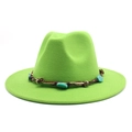 Detail of green wool fedora hat featuring bohemian turquoise stone decorative band - M (56-58cm) / Fruit Green