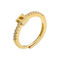 Detailed macro view of 18K gold-plated adjustable ring with small cubic zirconia stones - Gemini / Gold