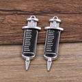 Silver and black enamel syringe pendants with graduation scales for DIY medical jewelry - Large Syringe / Silver/Black