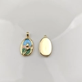 Vue détaillée de pendentifs tulipes ovales en émail avec finition en métal doré - #5 Or Ovale Base Bleue Tulipe