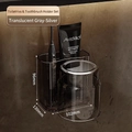 Transparent grey and silver wall-mounted toothbrush holder with inverted cup set - Washing Cup Set - Clear Gray Silver