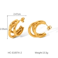 Detailed view of triple-layered 18K gold plated earrings with exact dimensions shown - Triple Layer Gold Style (HC-E10074-2)