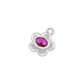 Macro shot of silver flower pendant with rose red oval gemstone and polished finish - VD1532 Platinum Rose Red Zirconia