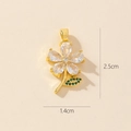 Gold plated flower pendant with cubic zirconia petals and green leaf detail 2.5cm size - 0372-3 Tear-drop Zirconia Flower Pendant (2.5x1.4cm)