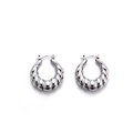Polished silver croissant hoop earrings in minimalist hollow twisted stainless steel style - Twisted Croissant Style (ER-625)