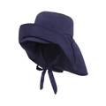 Navy blue outdoor sun hat with neck flap, wide brim, and chin strap for women - Navy Blue
