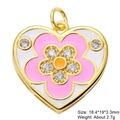Pink and white heart flower pendant with zircons and product dimensions on white background - Pink White Enamel Flower Style