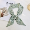 Narrow silk scarf in mint green with floral motifs and letter Y pattern design - Style Y (Light Green/White Art Eye Floral)