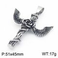 Gothic silver stainless steel pendant with cross wings and rose 51x45mm 17g - Winged Rose Cross Pendant (KP130920-MZOZ)
