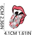 Pink leopard vampire lips embroidered patch with star pattern and 6cm x 4.1cm dimensions - No.19-Red Lips Tongue with Star