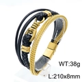Détail du bracelet multicouche en cuir tressé noir avec chaîne en métal doré et fermoir magnétique - Style B Or (KB147966-KLHQ)