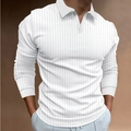Polo da uomo a maniche lunghe bianca a righe verticali con design elasticizzato aderente - S / Bianco