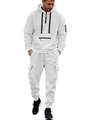 Men's casual two-piece tracksuit set with half-zip hoodie and cargo pants in light gray color - M / White